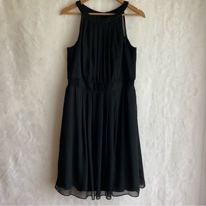 WHITE HOUSE BLACK MARKET Black Halter Fit Flare Dress Gold Buttons Womens 12